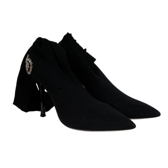 Rene Caovilla Womens Crystal Sock Boots US 7.5 EU 37.5 Black Pointed Toe Pumps